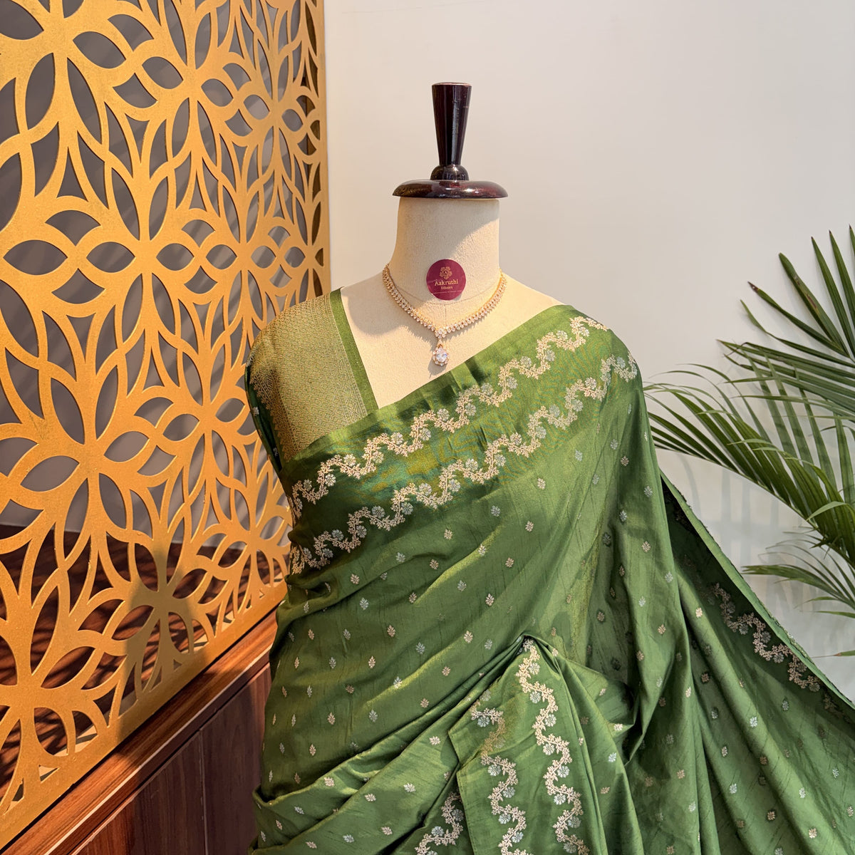 Green Semi Raw Mango Banarasi Saree