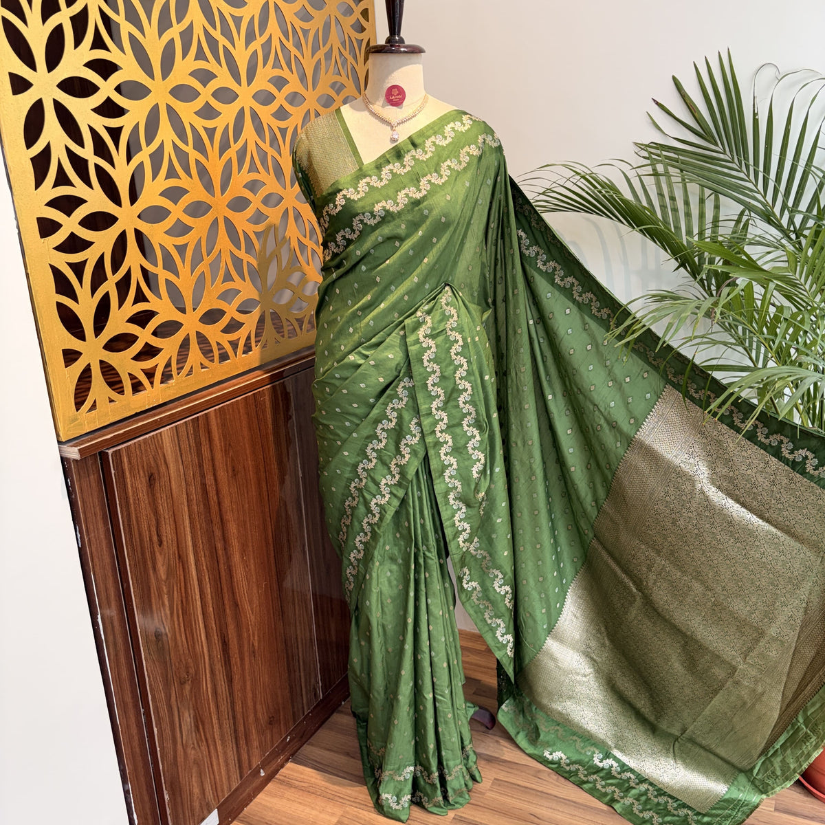 Green Semi Raw Mango Banarasi Saree