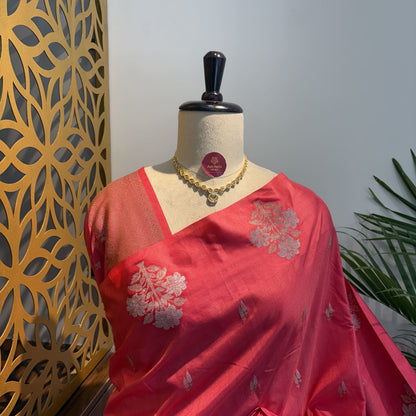 Pink Semi Raw Mango Banarasi Saree