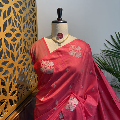 Pink Semi Raw Mango Banarasi Saree