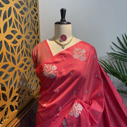 Pink Semi Raw Mango Banarasi Saree