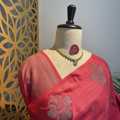 Pink Semi Raw Mango Banarasi Saree
