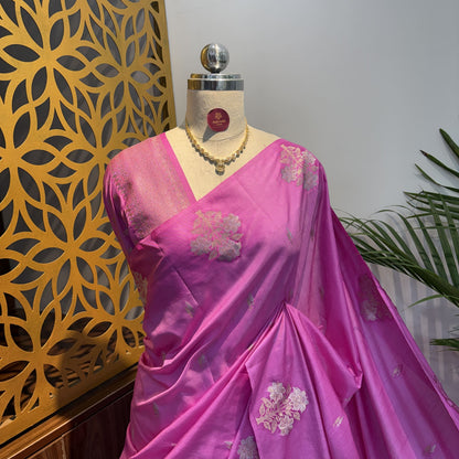 Pink Semi Raw Mango Banarasi Saree