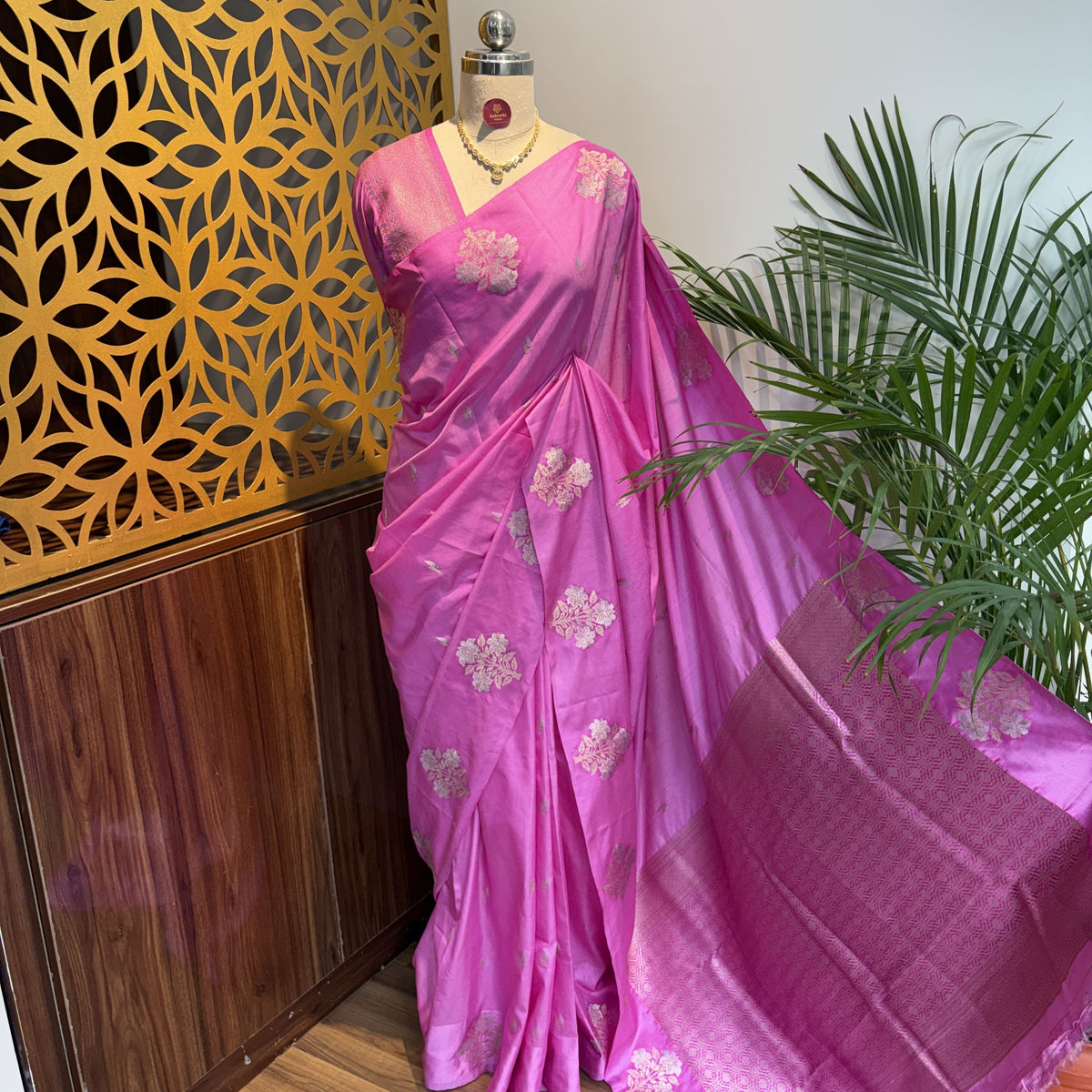 Pink Semi Raw Mango Banarasi Saree