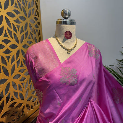 Pink Semi Raw Mango Banarasi Saree