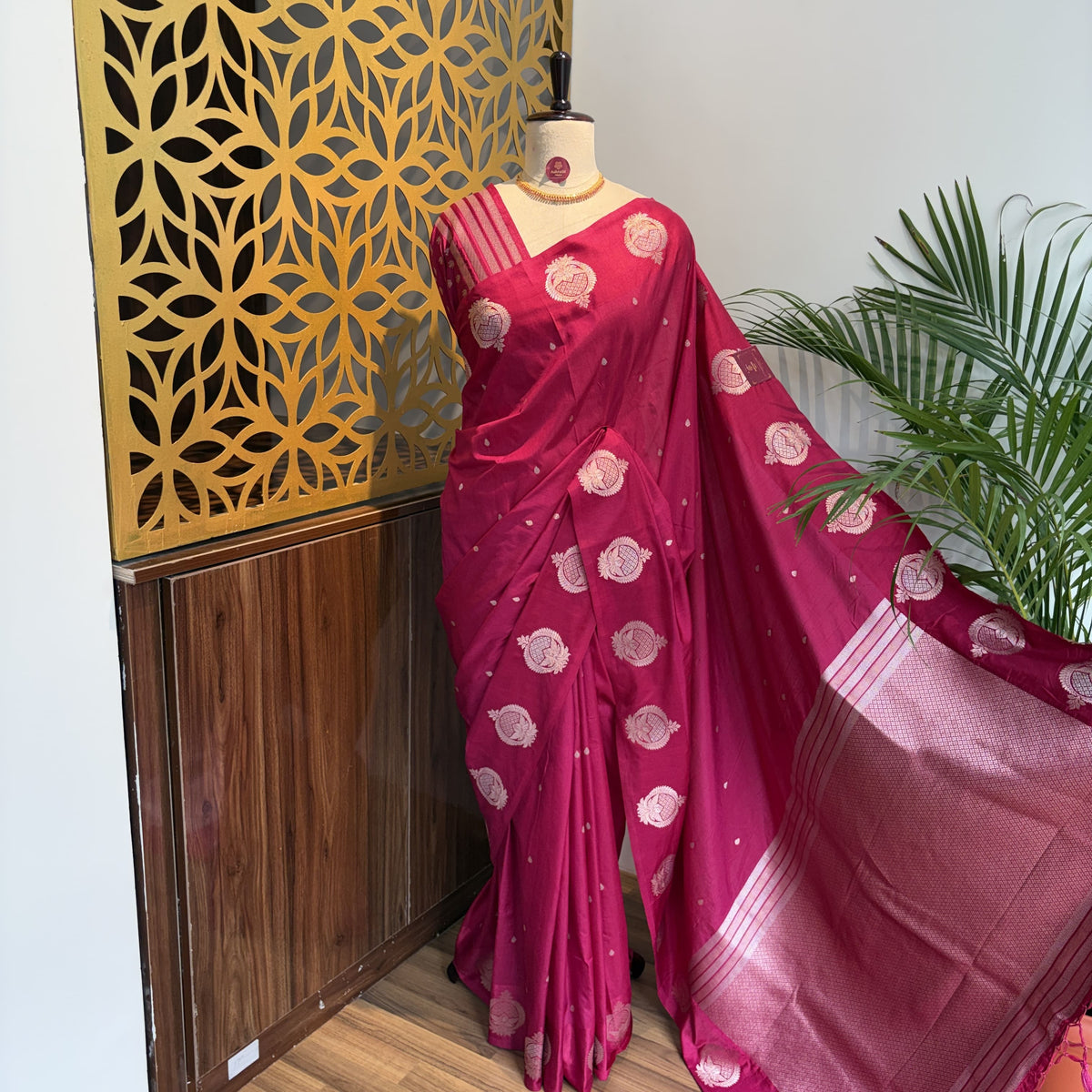 Magenta Semi Raw Mango Banarasi Saree