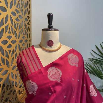 Magenta Semi Raw Mango Banarasi Saree