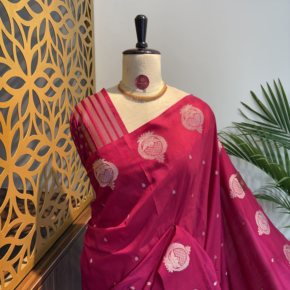 Magenta Semi Raw Mango Banarasi Saree