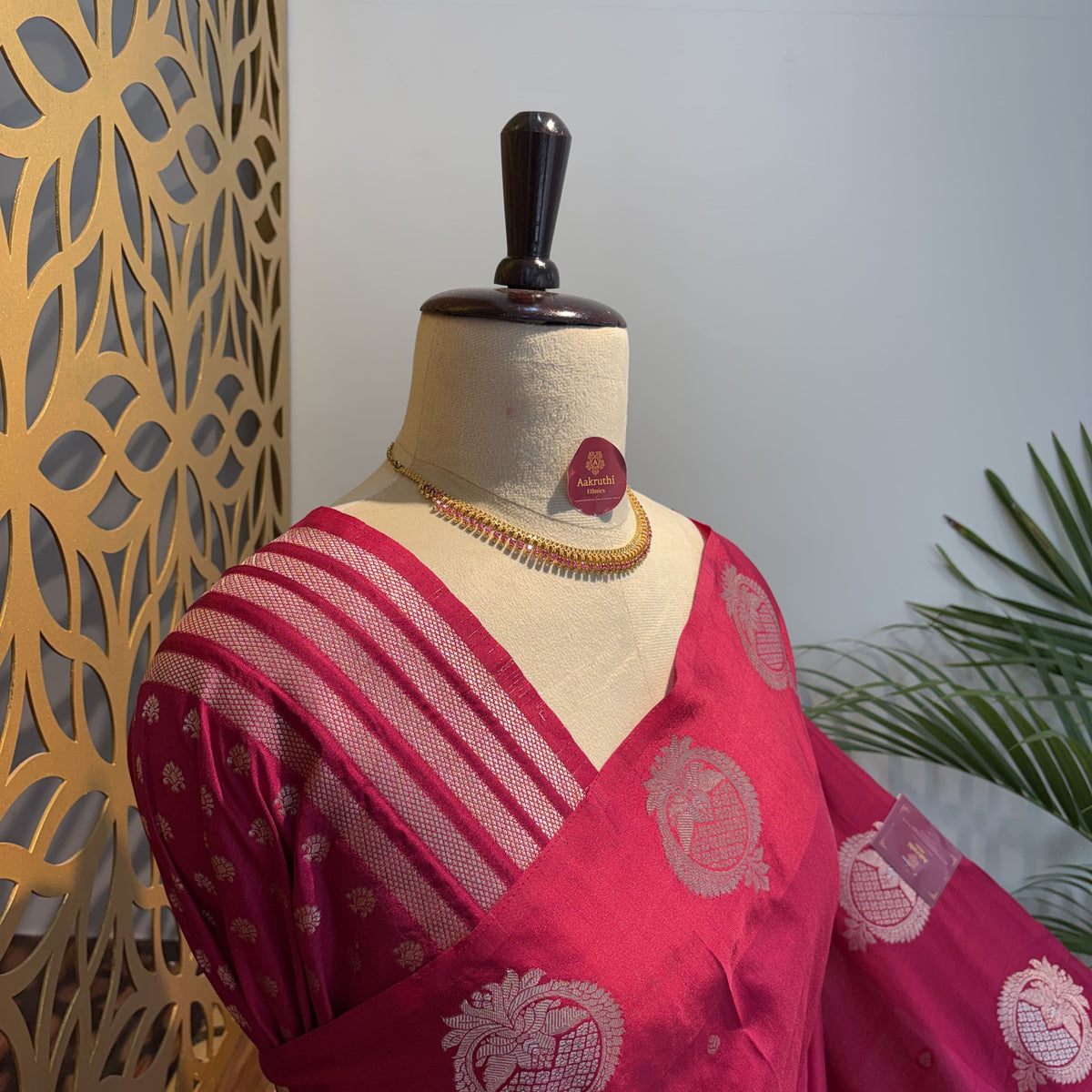 Magenta Semi Raw Mango Banarasi Saree