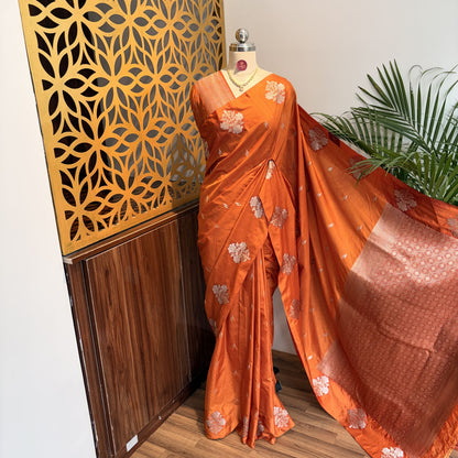 Orange Semi Raw Mango Banarasi Saree