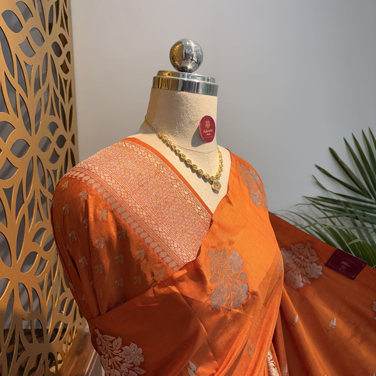 Orange Semi Raw Mango Banarasi Saree