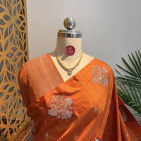 Orange Semi Raw Mango Banarasi Saree