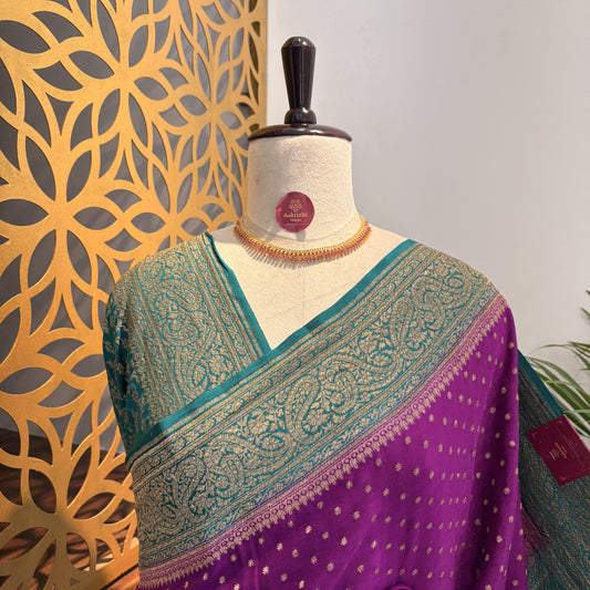 Purple Banarasi Pure Crepe Saree