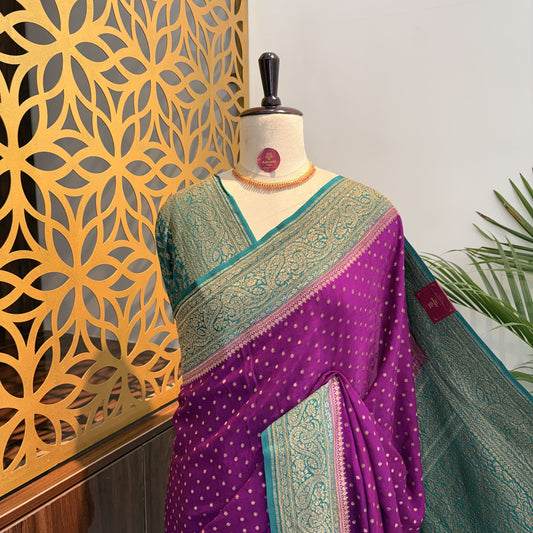 Purple Banarasi Pure Crepe Saree