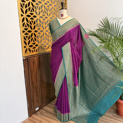 Purple Banarasi Pure Crepe Saree