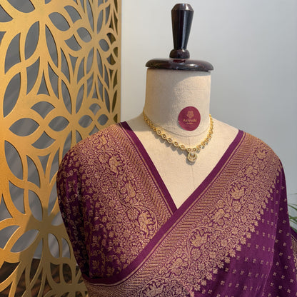 Wine Banarasi Pure Crepe Saree – woven (zari) work			