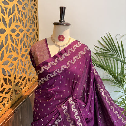 Purple Semi Raw Mango Banarasi Saree – woven (zari) work			