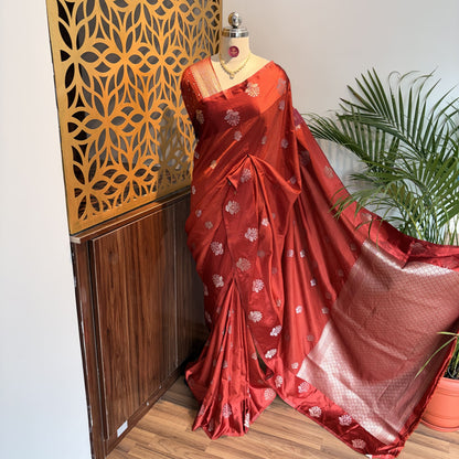 Rust Orange Semi Raw Mango Banarasi Saree – woven (zari) work			