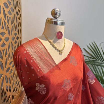 Rust Orange Semi Raw Mango Banarasi Saree – woven (zari) work			