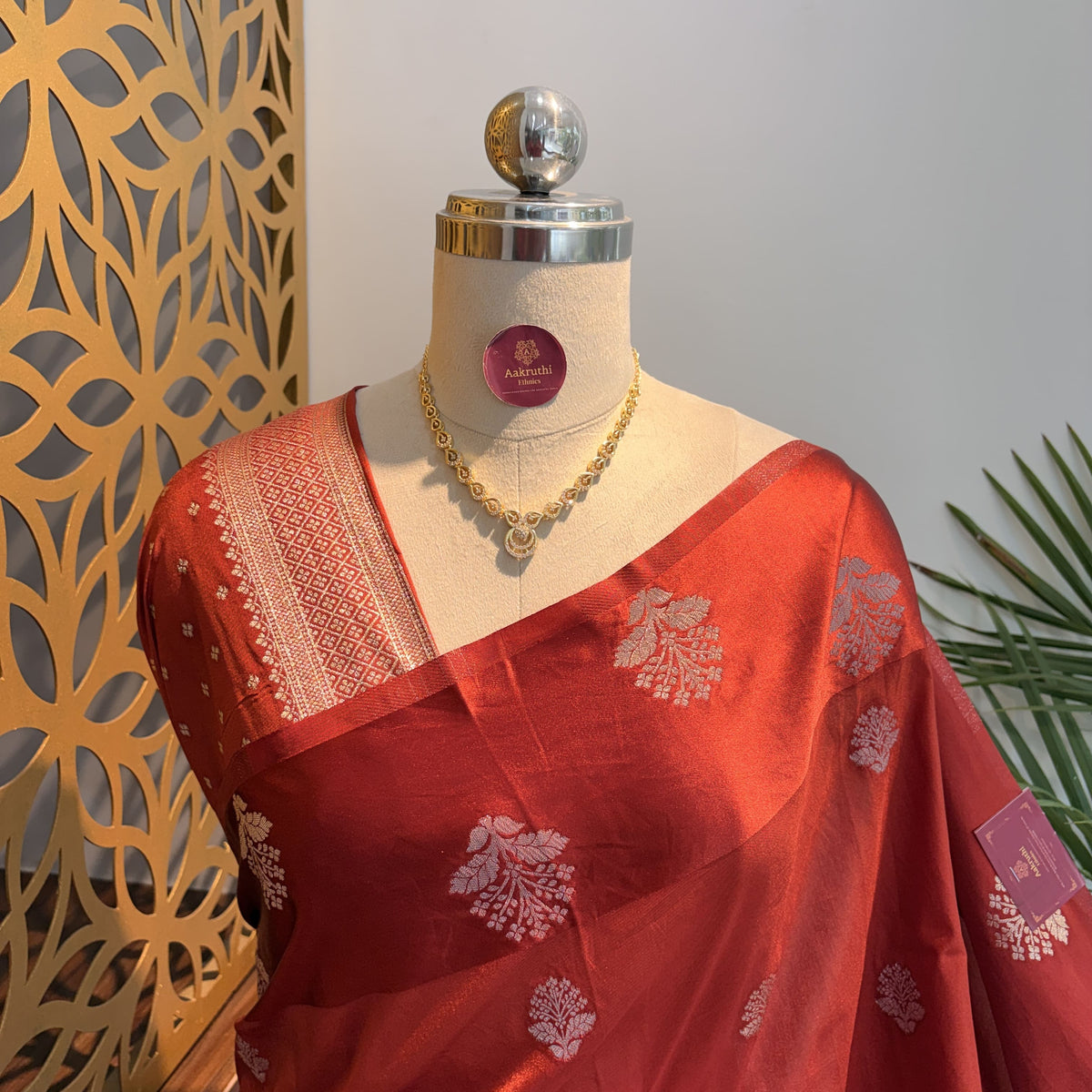 Rust Orange Semi Raw Mango Banarasi Saree – woven (zari) work			