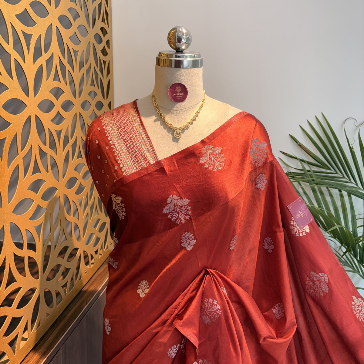 Rust Orange Semi Raw Mango Banarasi Saree – woven (zari) work			