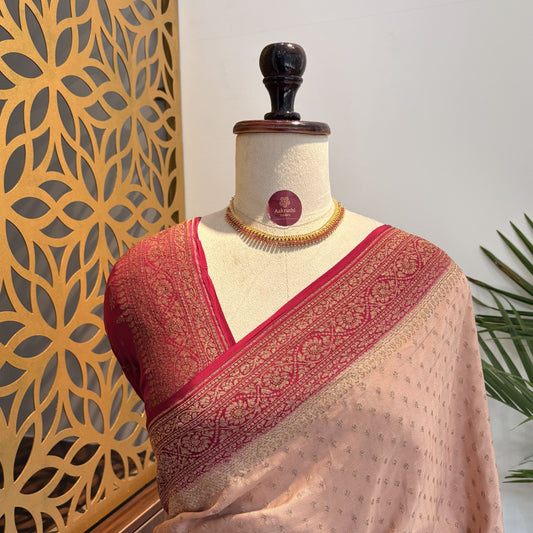 Cream Banarasi Pure Crepe Saree – woven (zari) work