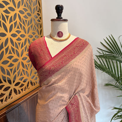 Cream Banarasi Pure Crepe Saree – woven (zari) work			