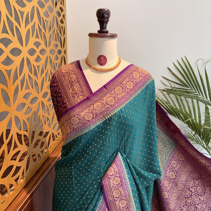 Rama Green Banarasi Pure Crepe Saree – woven (zari) work			