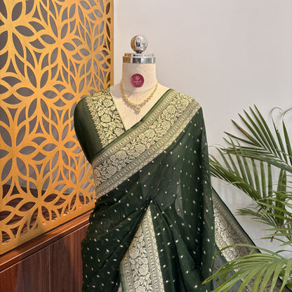 Green Semi Khaddi Georgette Saree – woven (zari) work			