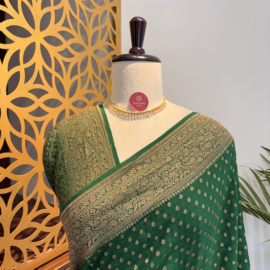 Green Banarasi Pure Crepe Saree – woven (zari) work