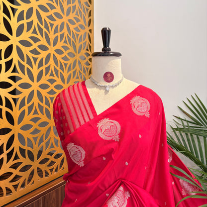 Pink Semi Raw Mango Banarasi Saree – woven (zari) work