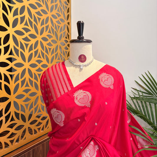 Pink Semi Raw Mango Banarasi Saree – woven (zari) work