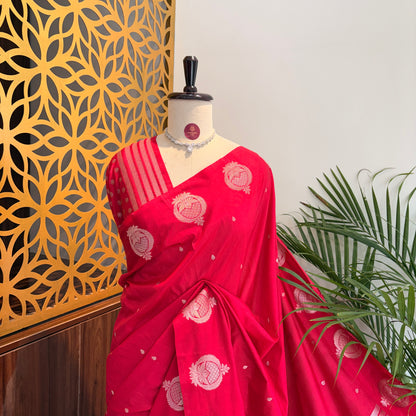 Pink Semi Raw Mango Banarasi Saree – woven (zari) work
