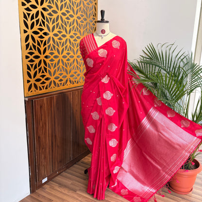 Pink Semi Raw Mango Banarasi Saree – woven (zari) work