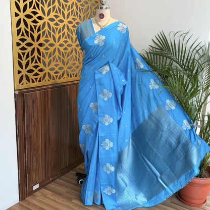 Blue Semi Raw Mango Banarasi Saree – woven (zari) work			