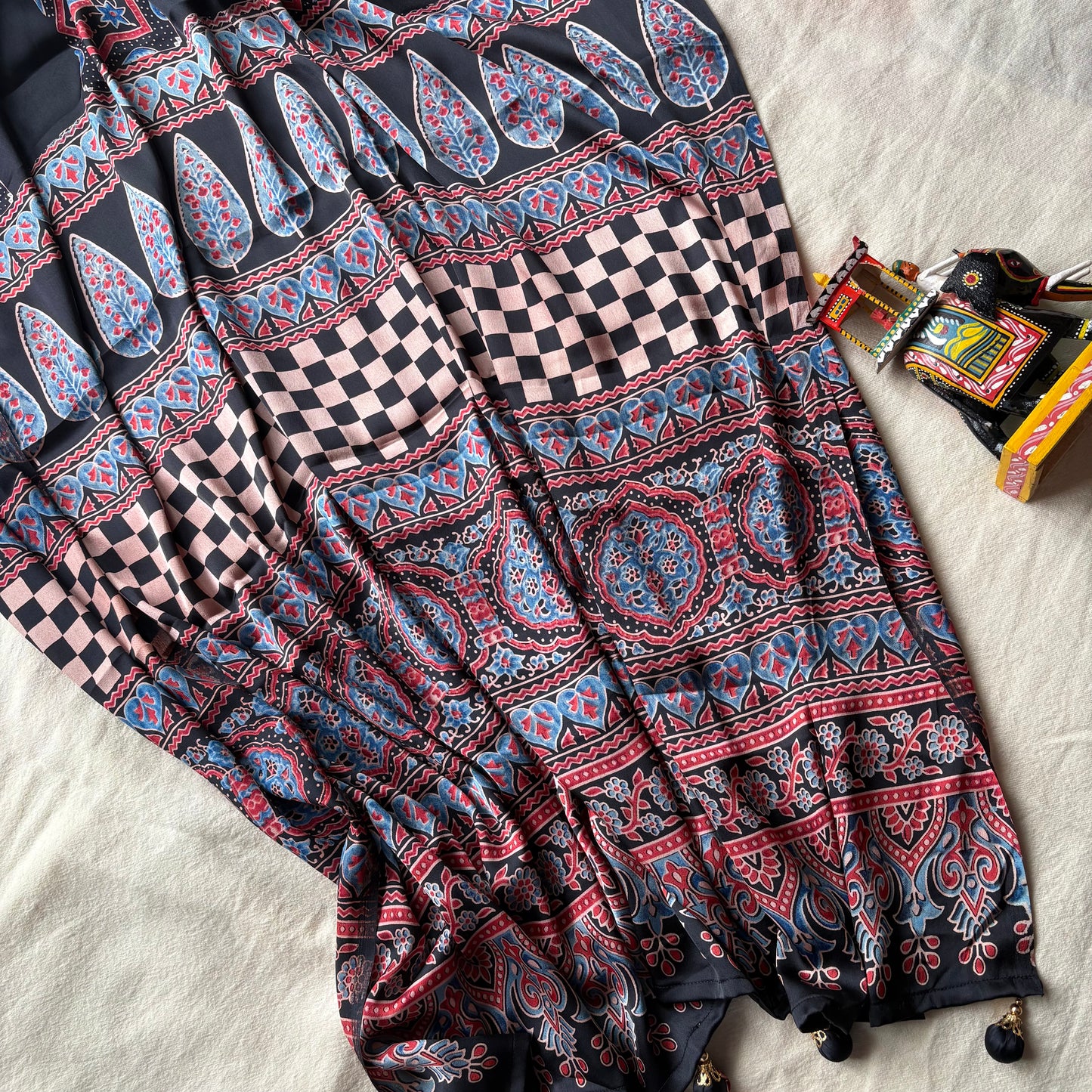 Black Star Satin Crepe Saree