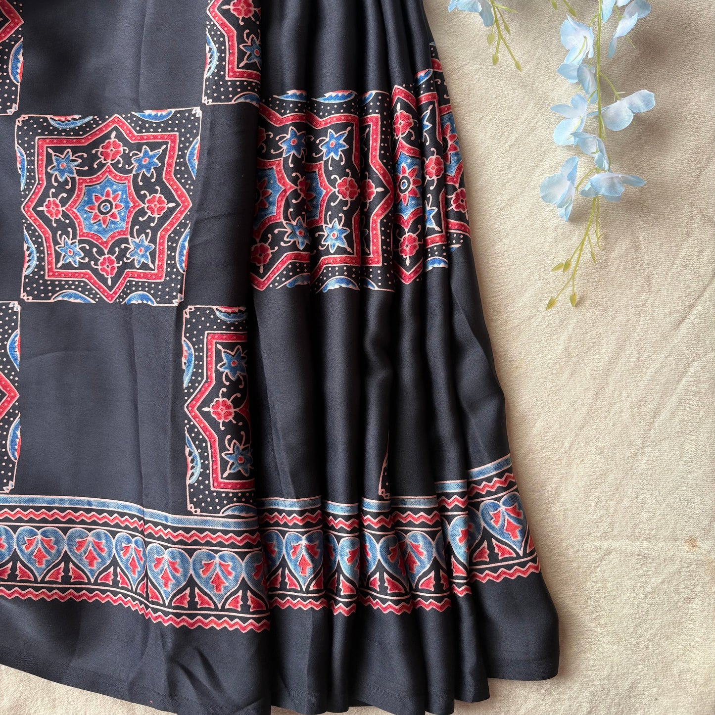 Black Star Satin Crepe Saree