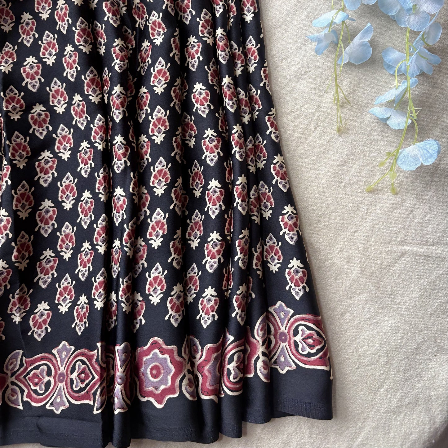 Black Blossom Satin Crepe Saree