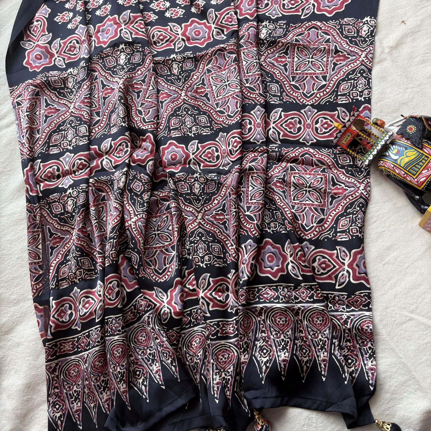 Black Blossom Satin Crepe Saree