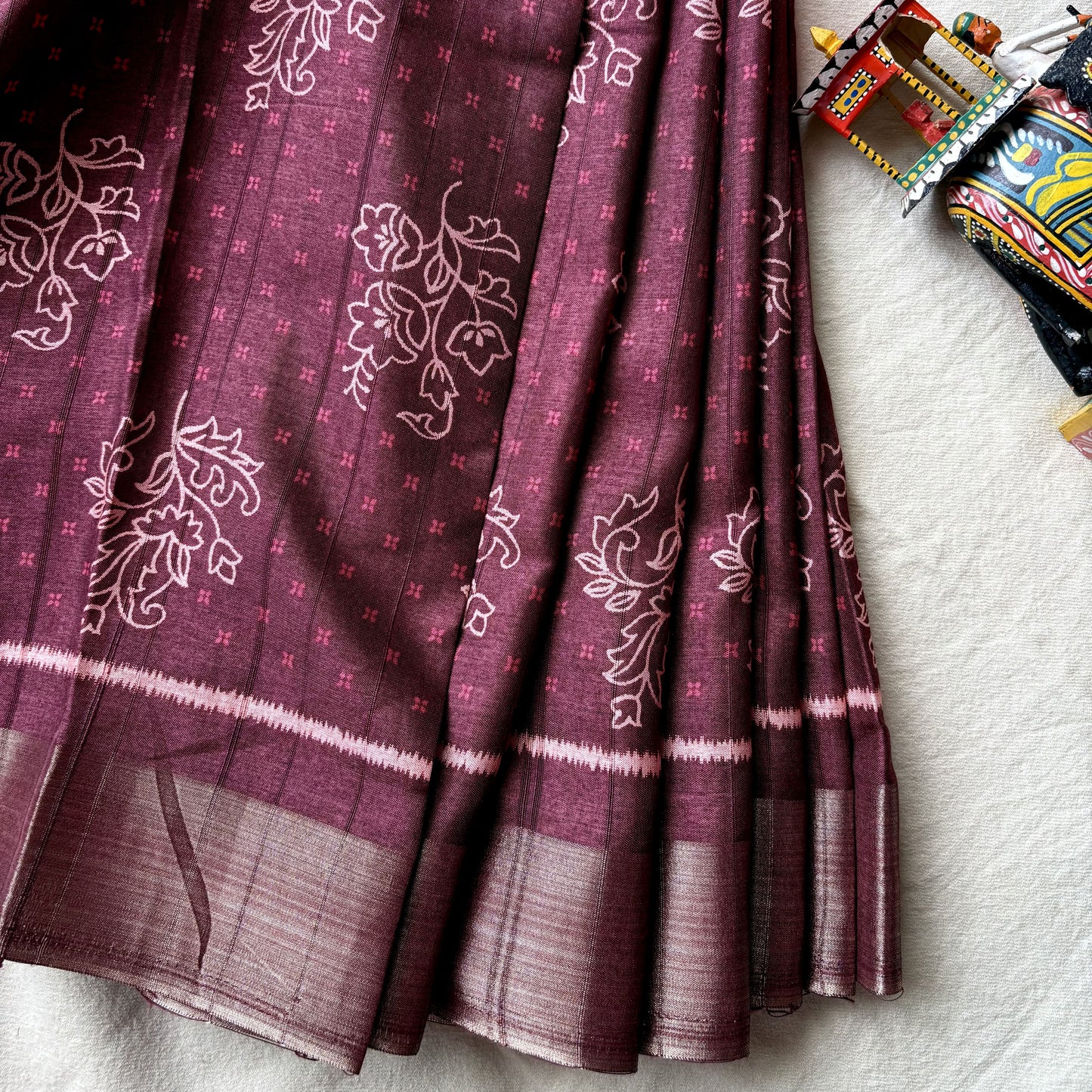 Burgandy Semi Tussar Printed Saree