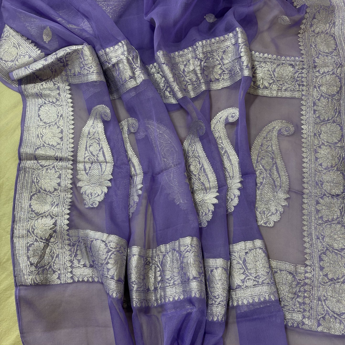 Lavender Banarasi Pure Khaddi Chiffon Saree