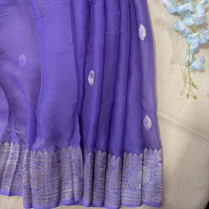 Lavender Banarasi Pure Khaddi Chiffon Saree