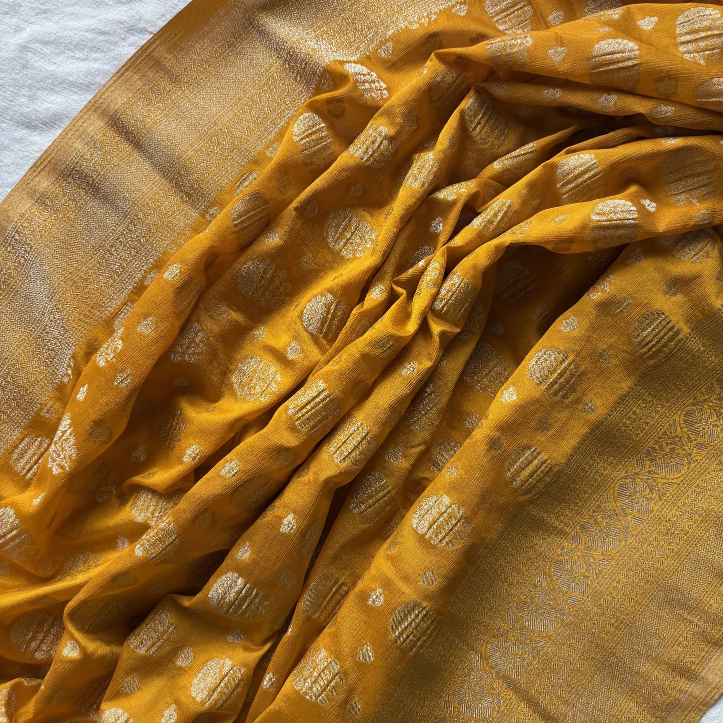 Yellow Semi Khaddi Georgette Saree