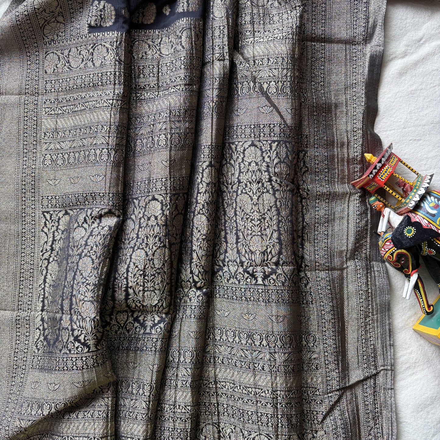 Black Semi Khaddi Georgette Saree