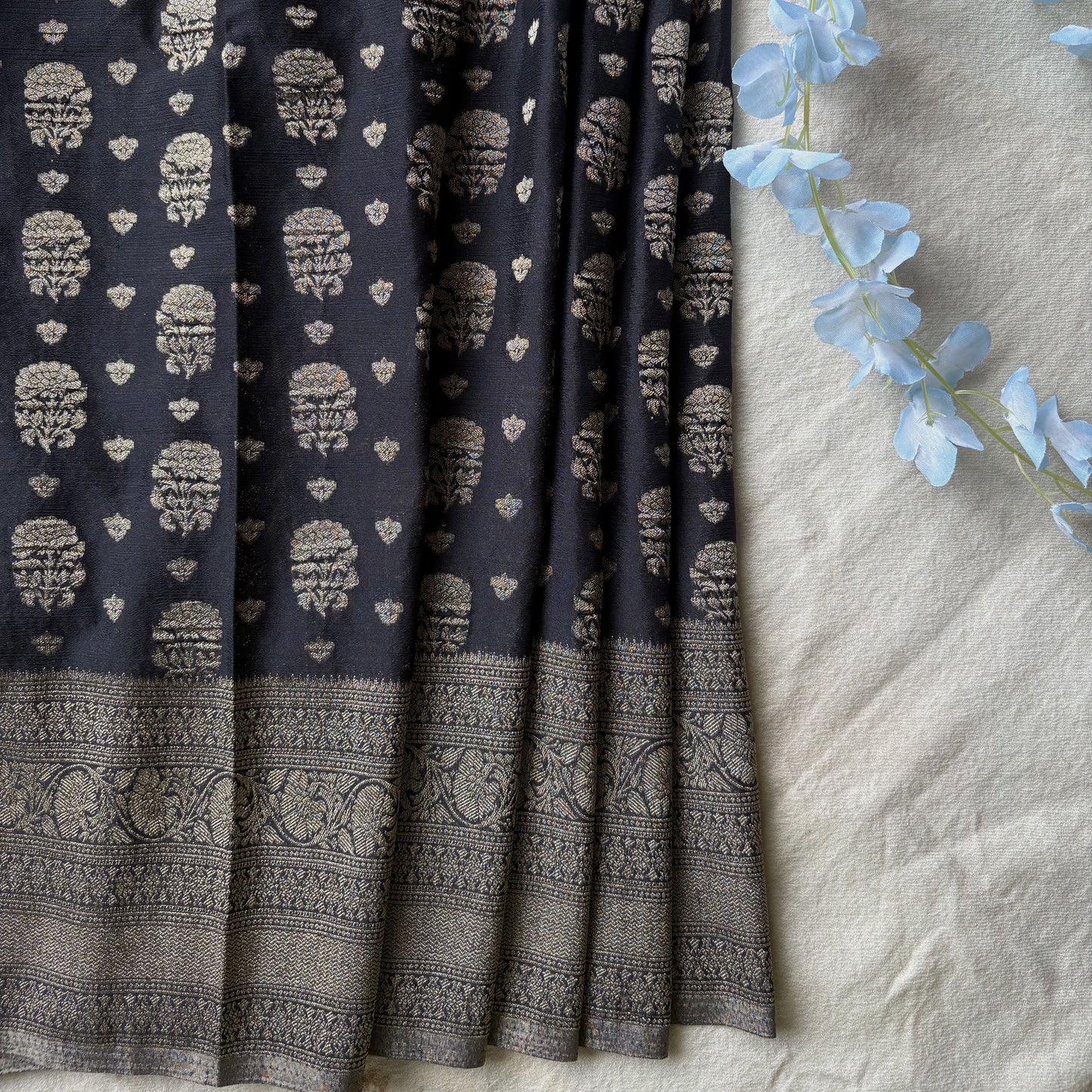 Black Semi Khaddi Georgette Saree