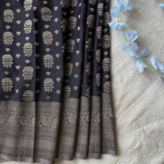 Black Semi Khaddi Georgette Saree