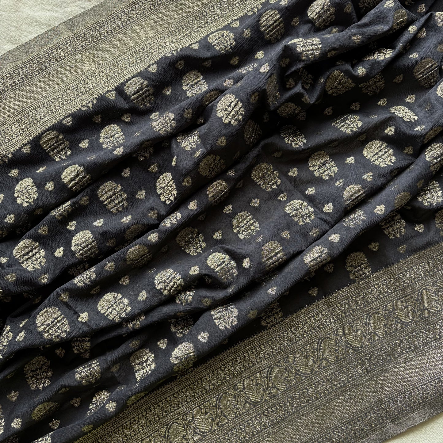 Black Semi Khaddi Georgette Saree