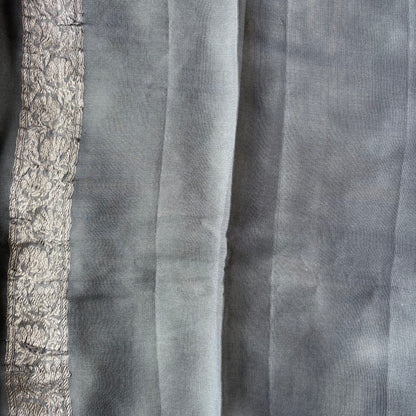 Light Grey Banarasi Pure Khaddi Chiffon Saree