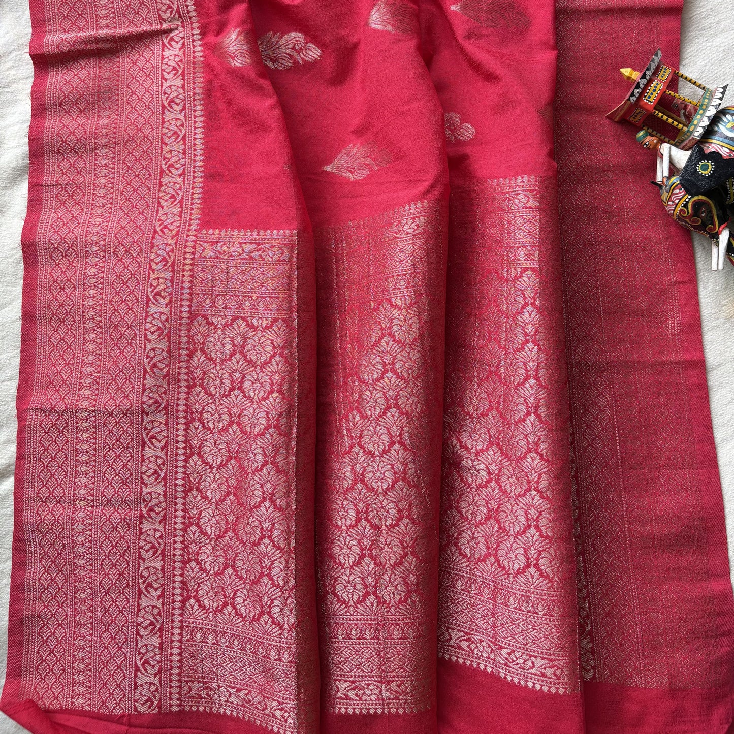 Dark Pink Banarasi Semi Matka Silk Saree