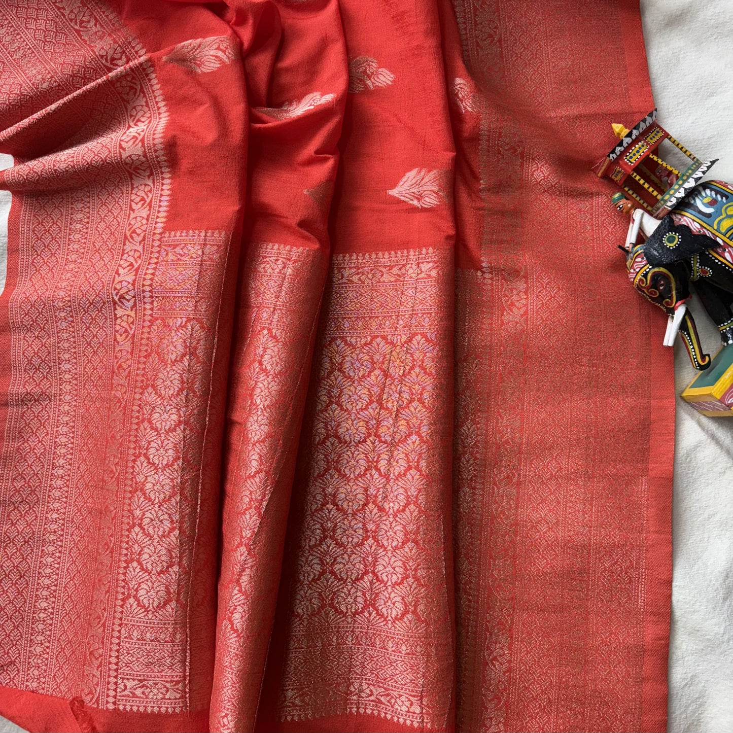 Orange Banarasi Semi Matka Silk Saree